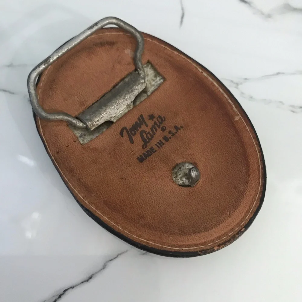 Tony Lama 4H Four Leaf Clover Oval Leather Belt Buckle